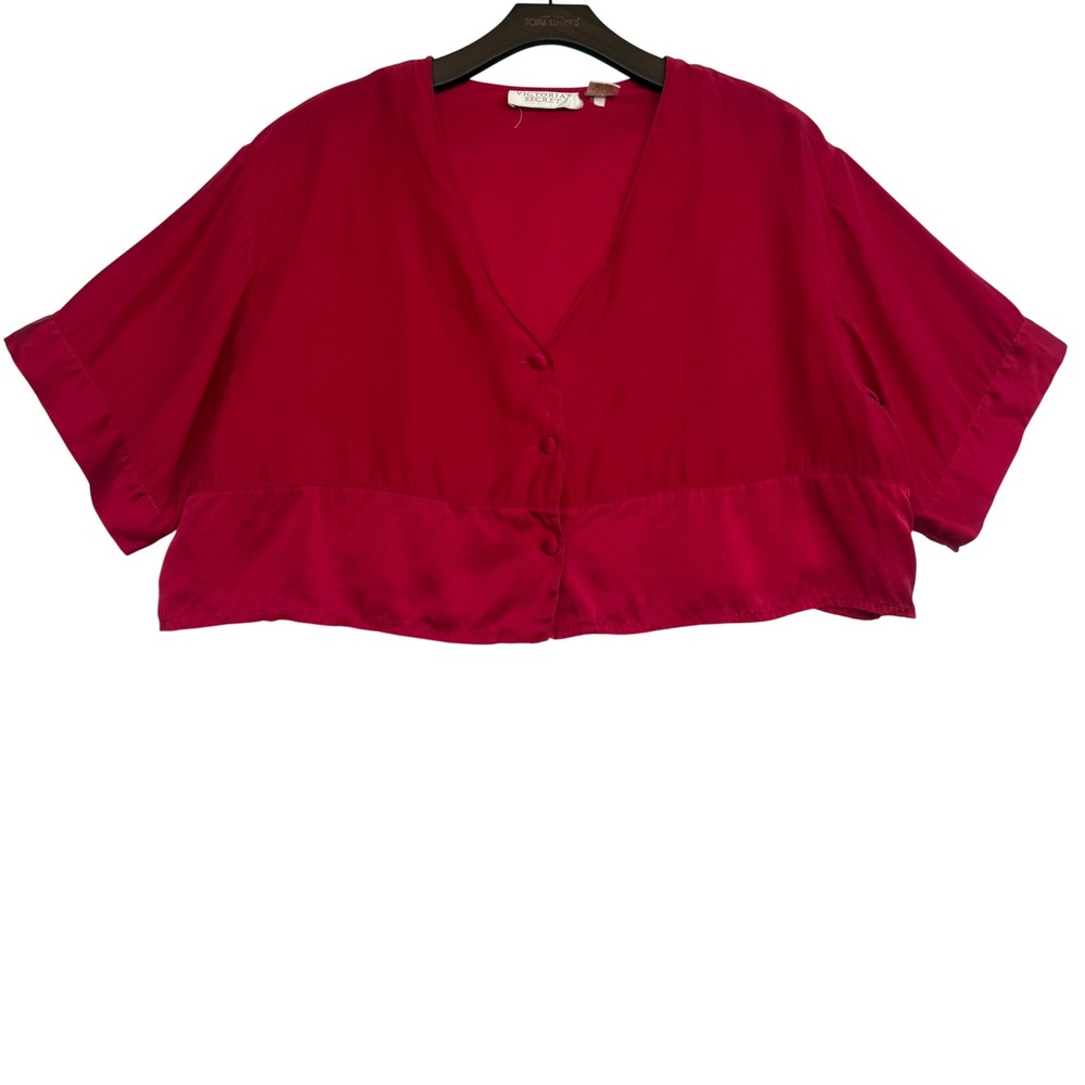 Vintage Victoria's Secret Gold Label 100% Silk Crop Top Magenta Red V-Neck M 568